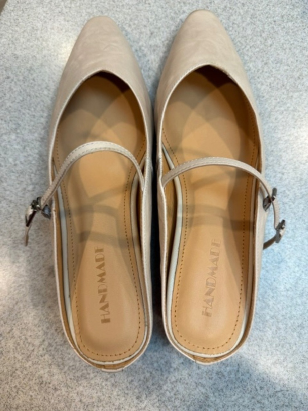 Orella Handmade Leather Mary Jane Slingback Flats Pointed Toe Neutral Size 7.5